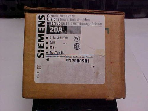 NIB-Siemens 20A 3P Breaker B32000S01 Shunt Trip  A-006