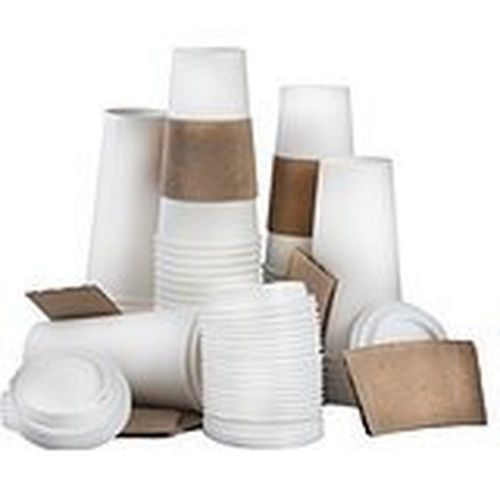100 Paper Coffee Cup/Disposable Hot Cup 20 oz. WHITE with 100 Cappuccino Lids...