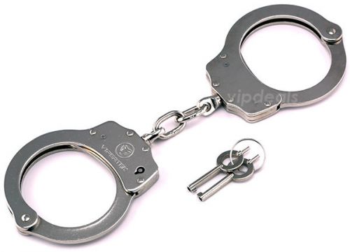 VIPERTEK VTS-HC801-S Professional Double Lock Silver Steel Police Handcuffs Keys