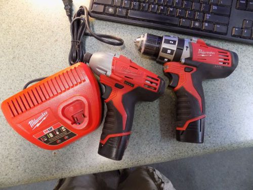 Milwaukee 2411-20 3/8 Drill Driver &amp; 2450-20 Impact Driver w/ Charger 2 BATTERY