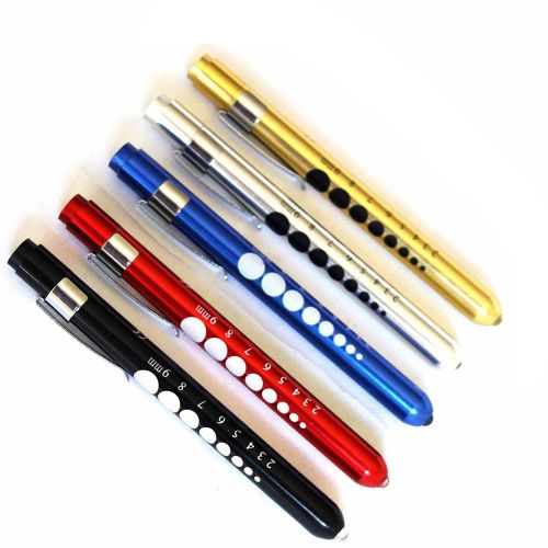 Set of 5 colors aluminum penlight pocket medical led with pupil gauge reusable for sale