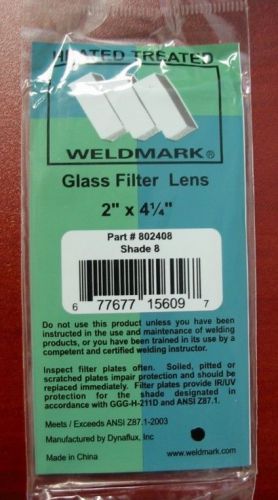 Weldmark shade 8   2&#034; x 4-1/4&#034; glass welding helmet filter lens for sale