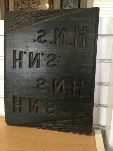 Large Vintage Hand Carved Wooden Print Block Initials HNS / SNH Primitive Decor