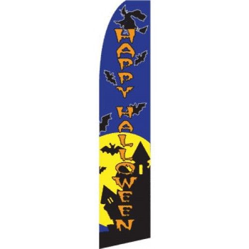 HAPPY HALLOWEEN BATS WITCH 15&#039; BUSINESS SWOOPER FLAG BANNER MADE IN USA