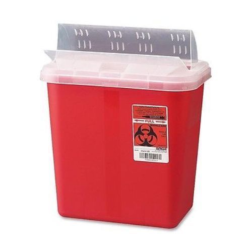 Biohazard Sharps Container With Clear Lid, 2 Gallon, Red