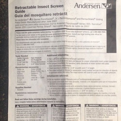 Andersen Retractable Insect Screen! Nwop. Free Shipping.