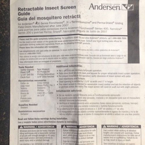 Andersen Retractable Insect Screen! Nwop. Free Shipping.