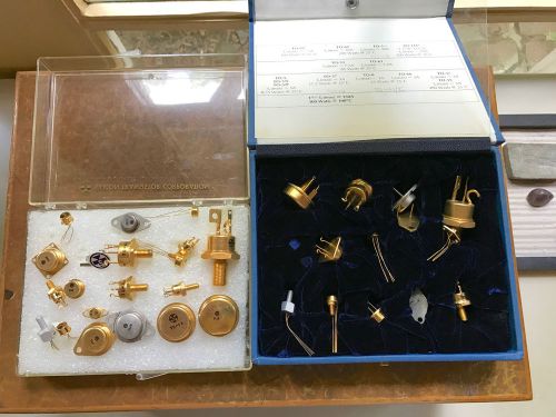 VINTAGE GOLD plated high power transistors from the 60&#039;s in their sales cases