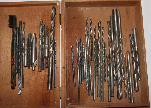Large drill bit lot~drill countersink combo~high speed j1~brush~wooden box~morse for sale
