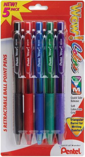 Pentel WOW! Colors Retractable Ballpoint Pens, Medium Line, Assorted Ink, 5 Pack