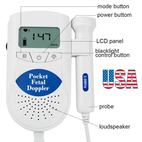 Fetal Doppler 3MHz Probe LCD Prenatal Heart Baby Sound Monitor Speaker Backlight