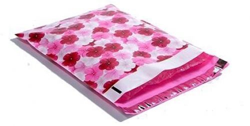 Upaknship 10x13 pink &amp; red hibiscus designer poly mailers shipping envelopes for sale