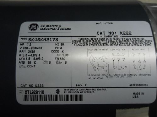 (X5-14) 1 USED GE MOTOR &amp; INDUSTRIAL K222 AC MOTOR