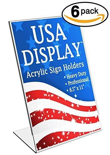 USA Display - 8.5 x 11 Inch Heavy-Duty Slant Back Clear Acrylic Sign Holder -