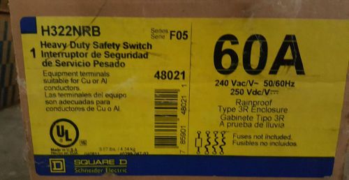 NEW SQUARE D H322NRB 3 POLE 60 AMP 240 VOLT 200 KA NEMA 3R DISCONNECT SWITCH