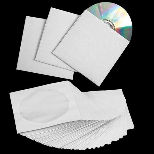 100 CD Sleeves DVD CD-R Paper sleeve with Window Flap white case E0