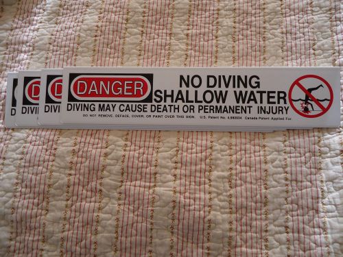 16&#034; x 3 1/2&#034; No Diving Danger Plastic Shallow Water Warning Safety Signs (4)