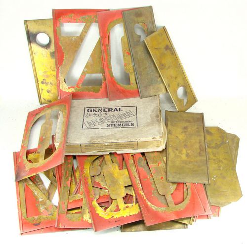 Vintage 6&#034; Brass Interlocking &#034;Easy Lock Adjustable&#034; Letter Stencils by General
