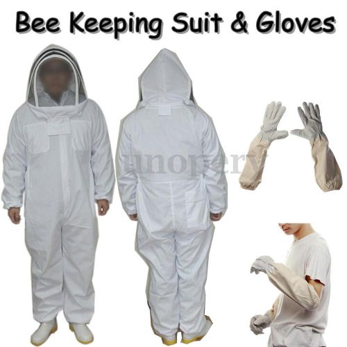 Full Beekeeping Bee Suit Heavy Duty &amp; Ventilated Goatskin Veil Hood Gloves New