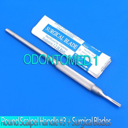1 stainless steel round scalpel knife handle #3 + 5 sterile surgical blades #11 for sale