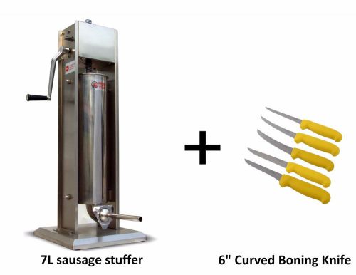 7L/15Lbs 2-Speed Stainless Steel Vertical Sausage Filler With  6&#034;  Boning Knife