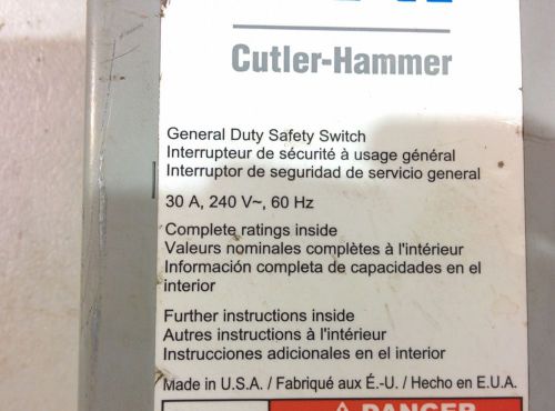 Cutler Hammer DG221NGB Safety Switch 30 Amp Two Pole