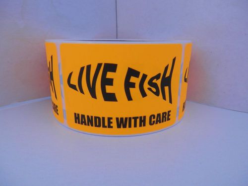 LIVE FISH silhouette HANDLE WITH CARE Sticker Label fluor orange bkgd 250/rl