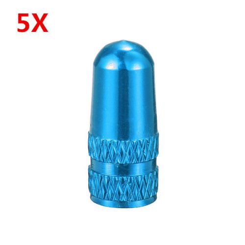 5pcs aluminum presta french wheel tyre air valve caps dust cover cycling blue for sale