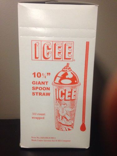Red Spoon Straws Box of 300 for Shaved Ice Snow Cones - Unwrapped
