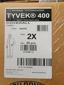 Case of 25 DuPont Coverall with Hood, Tyvek, 2XL