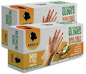 1000 BPA Free Disposable Poly PE Gloves Large, Food Grade, 2 Pack of 500