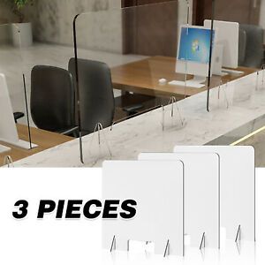 3Pcs Sneeze Guard Counter Desk Checkout Divider Protection Glass Shield 30&#034;x 24&#034;