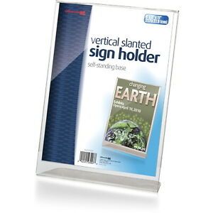 Officemate Slanted Vertical Sign Holder, 8-1/2 x 11 Inches, Clear