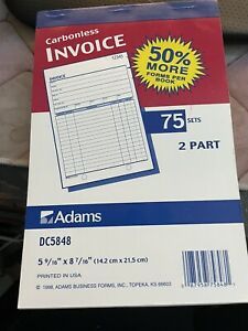 Adams Carbonless Invoice Book 2-Part 75 Sets Per Book 3 Book Lot 5 9/16x8 7/16