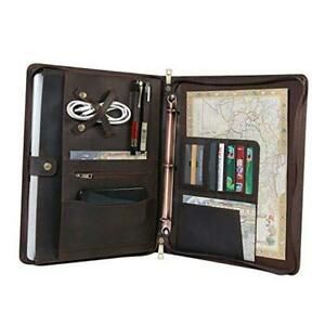 Handmade Genuine Leather Portfolio, Zippered Padfolio Non-custom Dark Brown