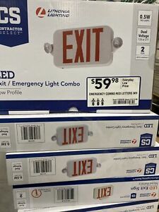 Exit Sign Emergency Lighting Combo Contractor Select White Red Integrated LED