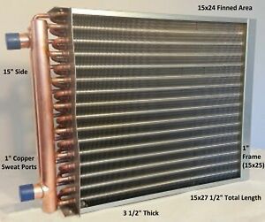 15x24 Water to Air Heat Exchanger~~1&#034; Copper Ports w/ EZ Install Front Flange