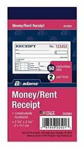 Adams Money and Rent Receipt, 2-3/4 x 5-3/8 inches, 2-Parts, Carbonless,