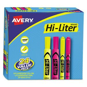 AVERY 29862 HI-LITER Desk-Style Highlighters, Chisel/Bullet Tip, Asstd Color,