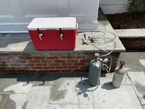 Jockey Box Cooler, 2 Faucet 5/16&#034; 50&#039; Stainless Steel Coil, 48QT Cooler. (Local)