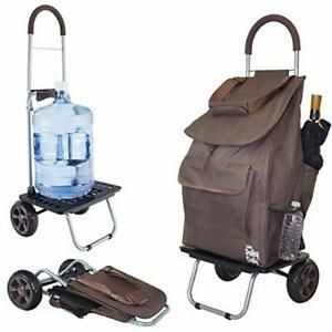 dbest products Bigger Trolley Dolly Brown Shopping Grocery Foldable Cart