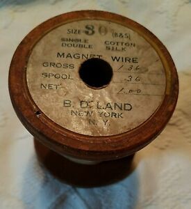 Antique Wooden Spool Cotton silk  cloth covered Magnet Wire size 30 gauge