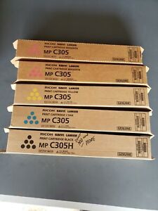 5 Ricoh MP C305 Genuine NEW 842119, 842120, 2 x  842121, 842122 Full Set of 5