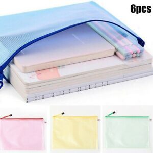 6x A4 Mesh Plastic Wallet Document Wallets Lock Bags Pockets Folder Pouch Case