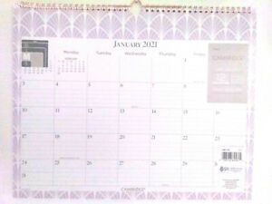 Cambridge Makenzie Monthly Wall Calendar, 15&#034; x 12&#034; Purple Fan January 2021