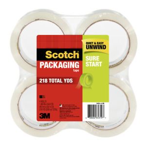 4 Rolls Scotch Sure Start Packaging Tape, Clear, 1.88in*54.6yds