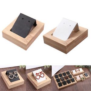 Set of 2 Earring Card Holder w/ Bamboo Tray Showcases Accessories Decoration