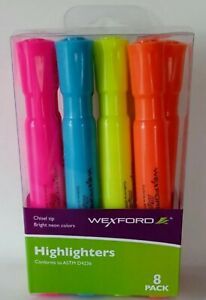 Highlighter Wexford Hi-Liter Chisel Tip Assort Neon Colors 8 Pk Study Aid. NEW