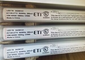 1750 - ETI 15 WATT LED T8 TULB BULBS $1.40 EACH