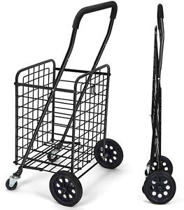 Pipishell Shopping Cart with Dual Swivel Wheels for Groceries - Compact Folding